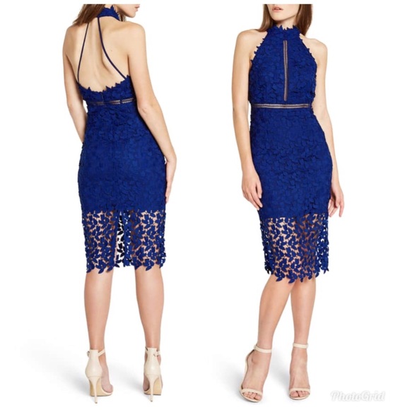 Bardot Dresses & Skirts - NWOT Bardot Gemma Halter Lace Sheath Dress in Blue